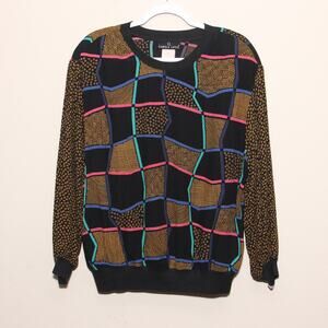 Vintage Carole Little Oversized Geometric Print Top Size 6 Long Sleeve